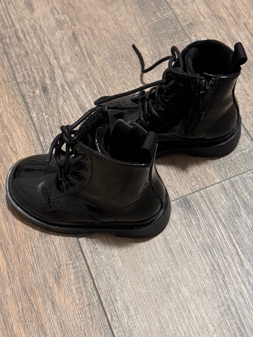 H&M Black Patent Lace-Up Kids Ankle Boots with Side Zipper
